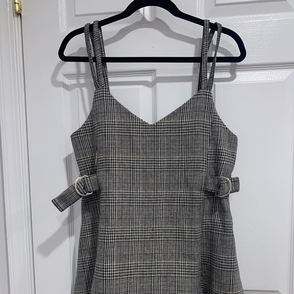 Vintage Grunge Plaid Dress with Buckles